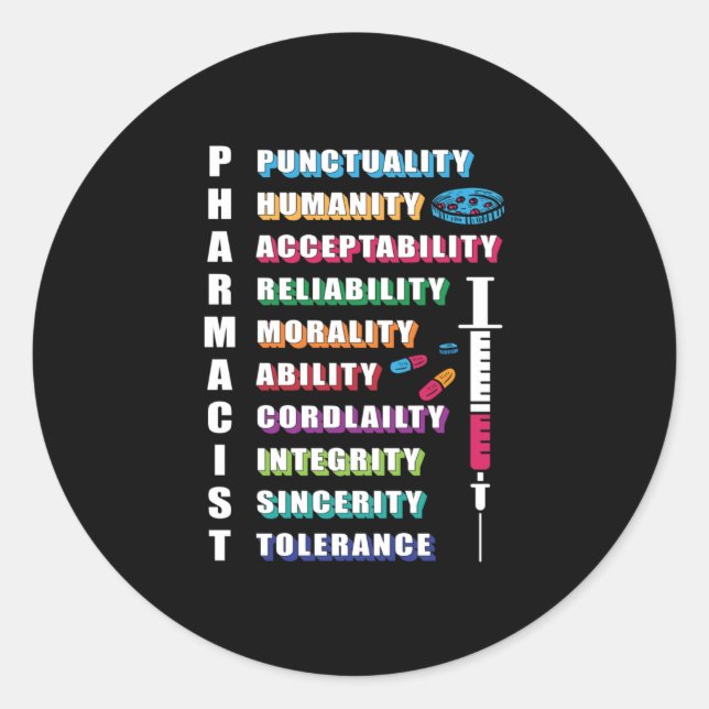 Pegatina Redonda Farmacéutico Citando Farmacéuticos Farmacéuticos (Anverso)