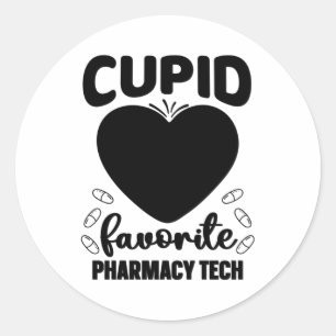 Pegatina Redonda Farmacéutico Cupido Favorito Técnico de Farmacia