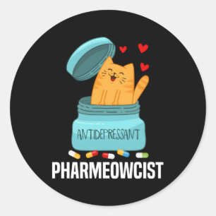 Pegatina Redonda Farmacéutico Farmeowcista Técnico de Farmacia