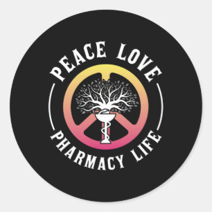 Pegatina Redonda Farmacia de Paz Amor Farmacia de la Vida Farmacéut