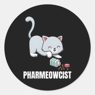 Pegatina Redonda Farmacia del Gato Farmacéutico
