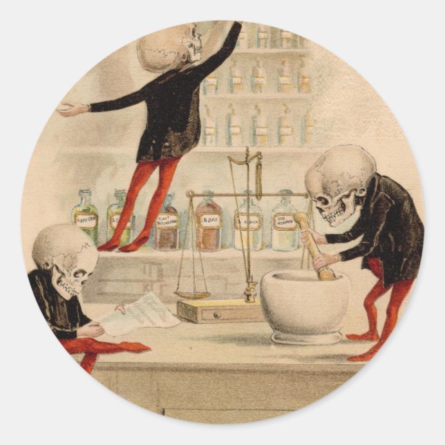 Pegatina Redonda Farmacia esquelética (Anverso)