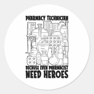 Pegatina Redonda Farmacia Farmacéutica Farmacéutica para Héroes Tec