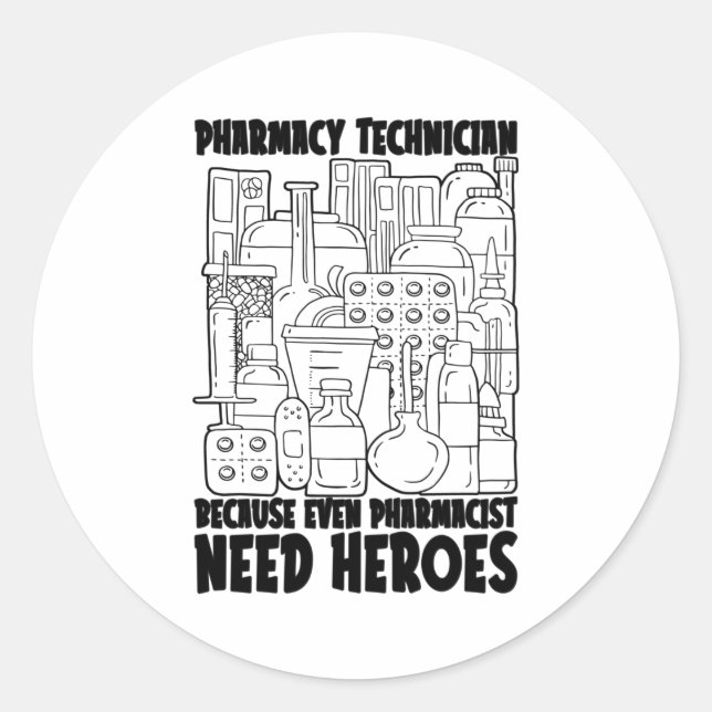 Pegatina Redonda Farmacia Farmacéutica Farmacéutica para Héroes Tec (Anverso)