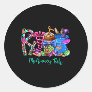 Pegatina Redonda Farmacy Tech Coffee Bunny Easter Day Pharmacist