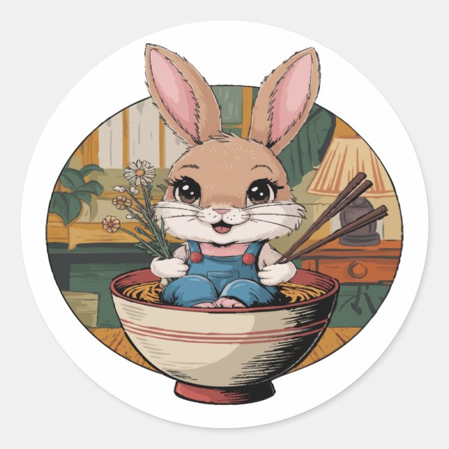 Pegatina Redonda Farmcore Ramen Bunny (Anverso)