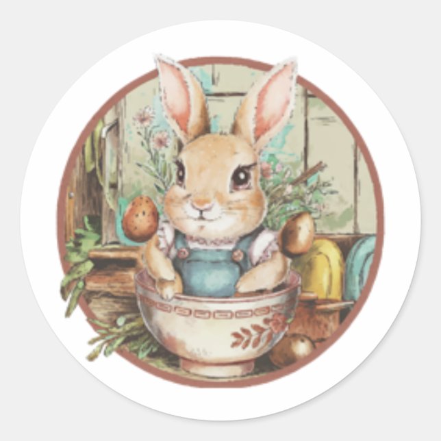 Pegatina Redonda Farmcore Ramen Bunny (Anverso)