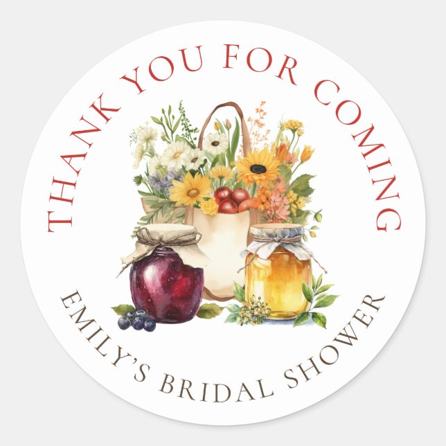 Pegatina Redonda Farmers Market Bridal Shower Thank You (Anverso)