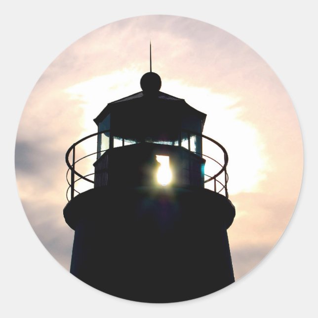 Pegatina Redonda Faro al atardecer (Anverso)