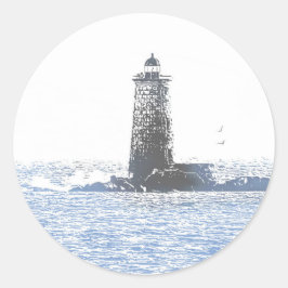 Pegatina Redonda Faro Costero y Tema Náutico del Océano Atlántico
