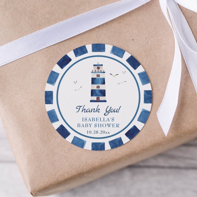 Pegatina Redonda Faro de acuarela Baby Shower nautical (Subido por el creador)