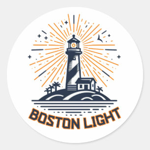 Pegatina Redonda Faro de Boston Light al amanecer