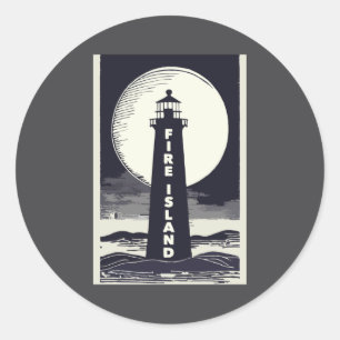 Pegatina Redonda Faro de Fire Island Nueva York Luna