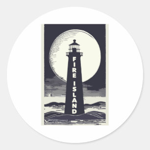 Pegatina Redonda Faro de Fire Island Nueva York Luna