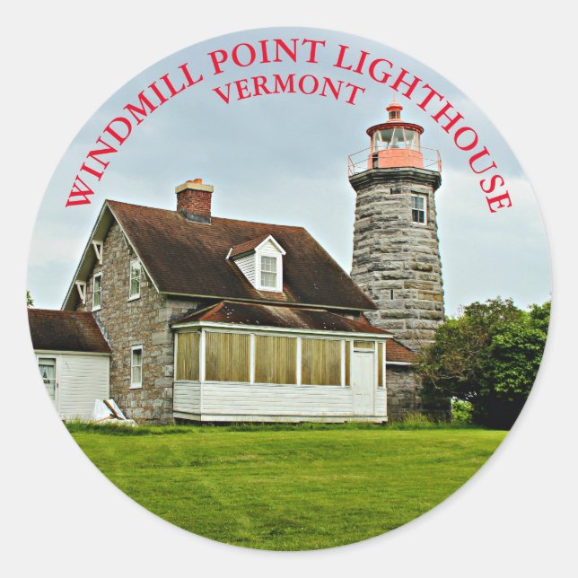 Pegatina Redonda Faro de Windmill Point, Pegatinas de Vermont Round (Anverso)
