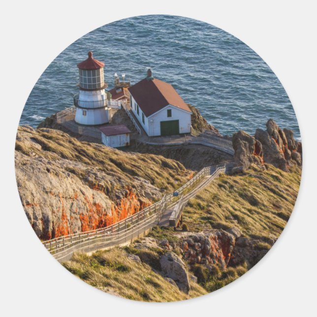 Pegatina Redonda Faro en Point Reyes National Seashore (Anverso)