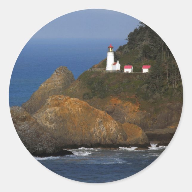 Pegatina Redonda Faro Heceta Head, Cape Creek, Oregon, EE.UU. (Anverso)