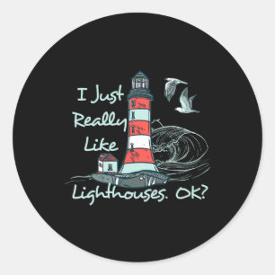 Pegatina Redonda Faro Me gustan mucho los faros junto al mar