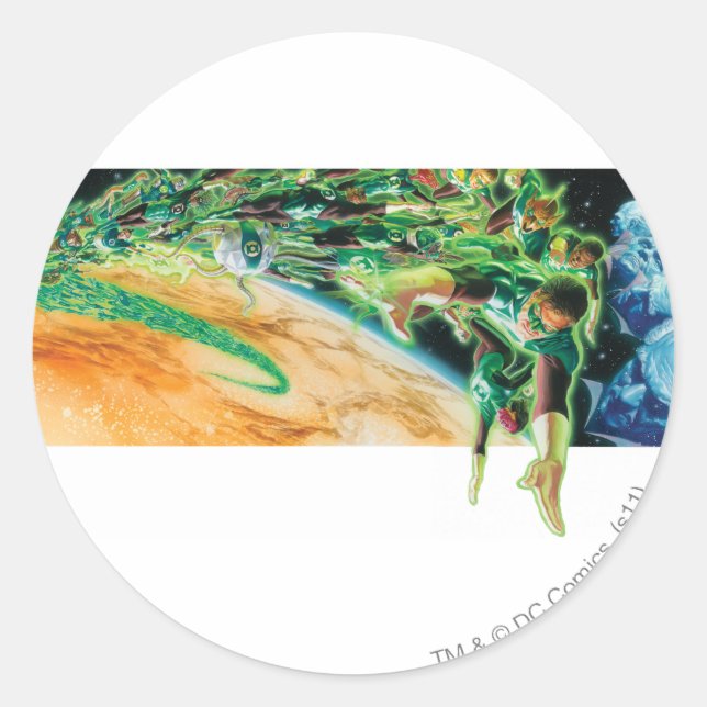 Pegatina Redonda Faroles verdes vuelan en el espacio (Anverso)