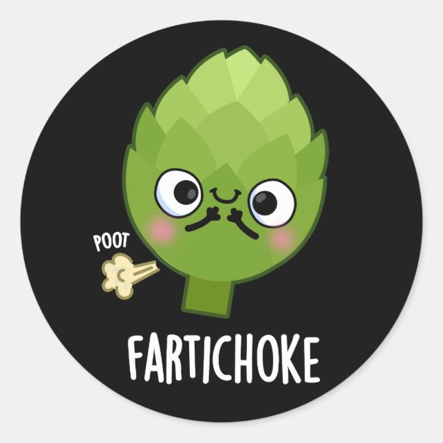 Pegatina Redonda Fartichoke Funny Farting Artichoke Pun Dark BG (Anverso)
