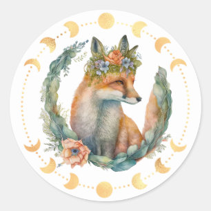 Pegatina Redonda Fase de la luna de Fox de primavera