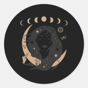 Pegatina Redonda Fases Celestes De La Luna Y Boho Místico Wicca Ast