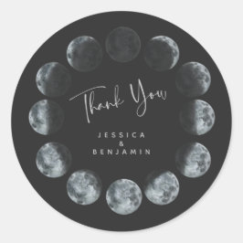 Pegatina Redonda Fases de color de agua negro en la luna personaliz