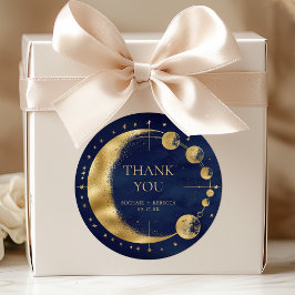 Pegatina Redonda Fases de la luna de oro azul celestial Boda Gracia