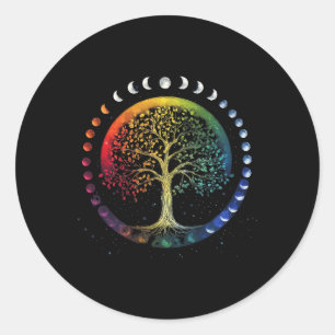 Pegatina Redonda Fases Del Árbol De La Luna Chakra Yoga Yogi Medita