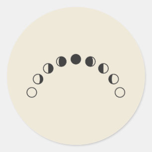 Pegatina Redonda Fases Lunares Arco Dibujo Minimalista de Luna