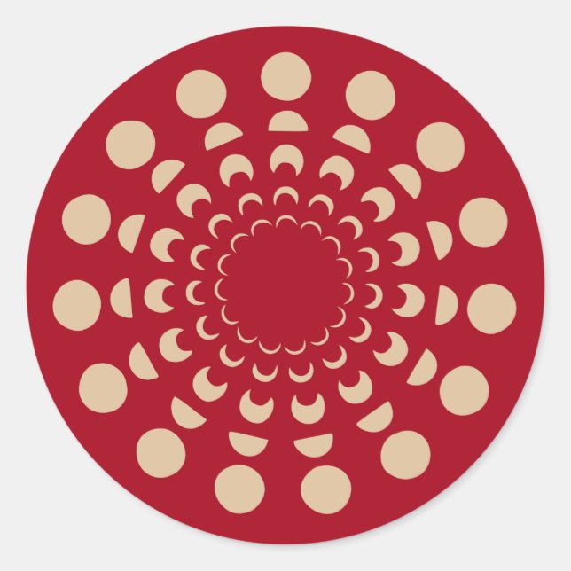 Pegatina Redonda Fases lunares, astrológicas, doradas, rojas, celes (Anverso)