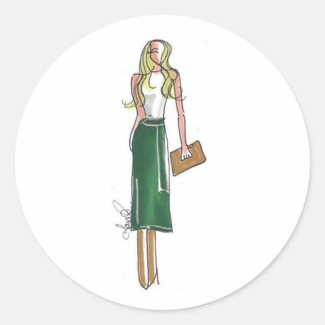 Pegatina Redonda Fashion illustration green dress stickers (Anverso)
