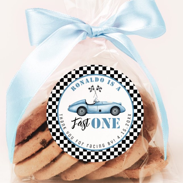 Pegatina Redonda Fast One Azul coche de carreras Niño Cumpleaños Gr (Subido por el creador)