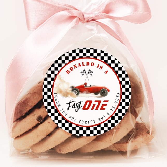 Pegatina Redonda Fast One Red Race Car Boy Cumpleaños Gracias (Subido por el creador)