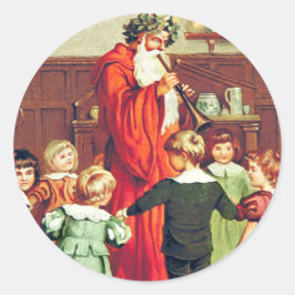 Pegatina Redonda Father Christmas Blowing The Horn