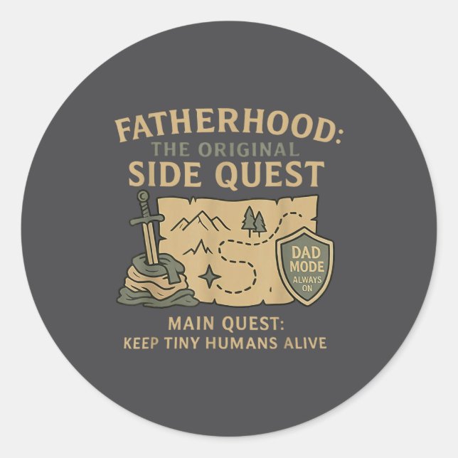 Pegatina Redonda Fatherhood The Original Side Quest Dad Mode  (Anverso)
