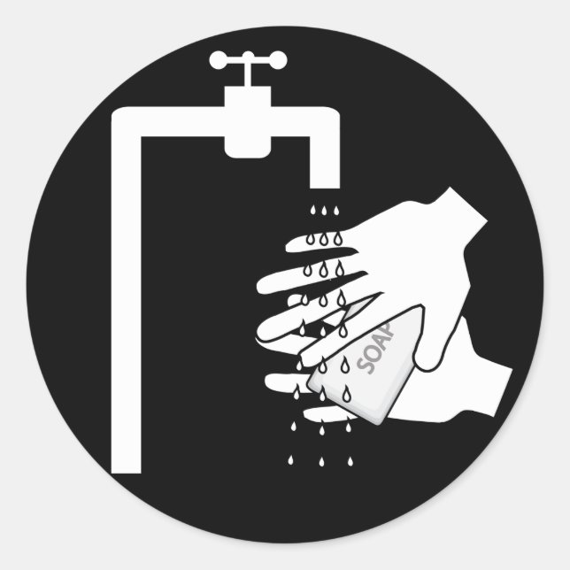 Pegatina Redonda Faucet de jabón manos - pegatinas (Anverso)
