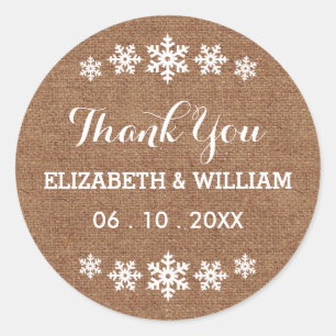 Pegatina Redonda Faux Burlap Boda Snowflake Sweet Gracias