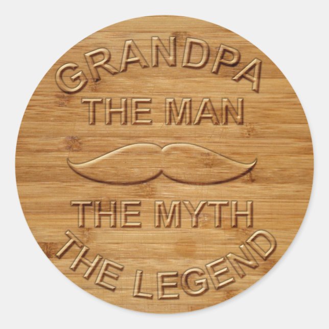 Pegatina Redonda Faux Carved Wood Grandpa La Leyenda (Anverso)