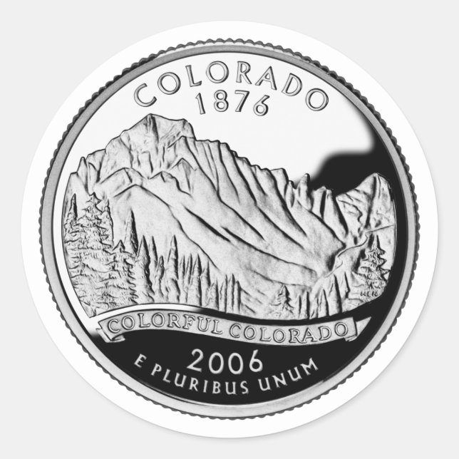 Pegatina Redonda Faux Colorado State Quarter Rocky Mountains Trees (Anverso)