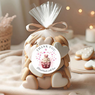 Pegatina Redonda Faux Crochet Cupcake de San Valentín Pastelería Gr