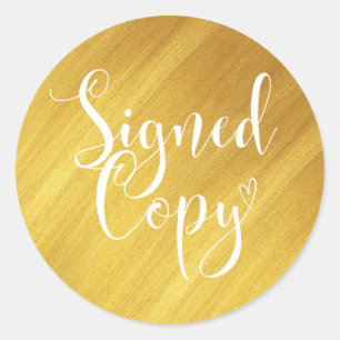 Pegatina Redonda Faux Gold Copia firmada de escritura a mano de c