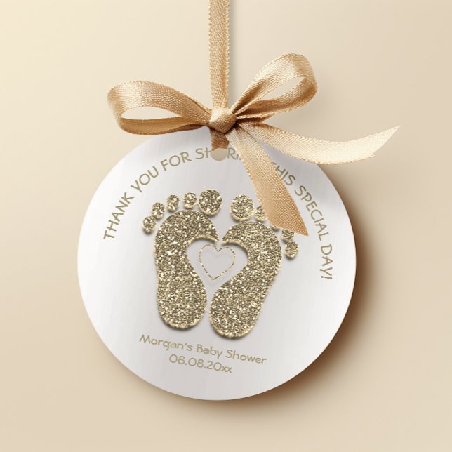 Pegatina Redonda Faux Gold Heart Feet Baby Shower Favor Gracias (Subido por el creador)