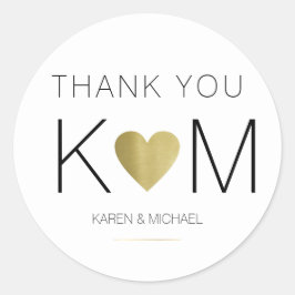 Pegatina Redonda Faux gold love heart + pareja de iniciales, gracia