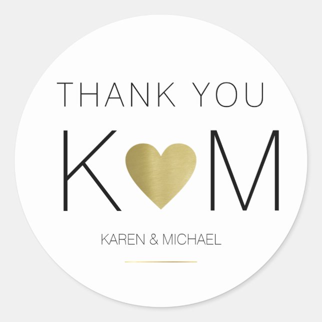 Pegatina Redonda Faux gold love heart + pareja de iniciales, gracia (Anverso)