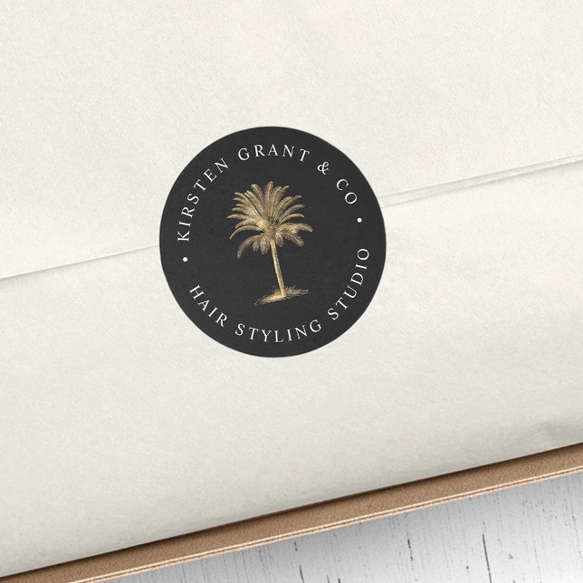 Pegatina Redonda Faux Gold Palm Tree Logo (Subido por el creador)