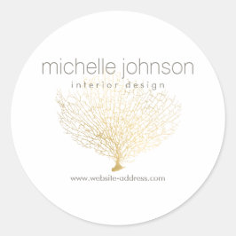 Pegatina Redonda Faux Gold Sea Fan Coral