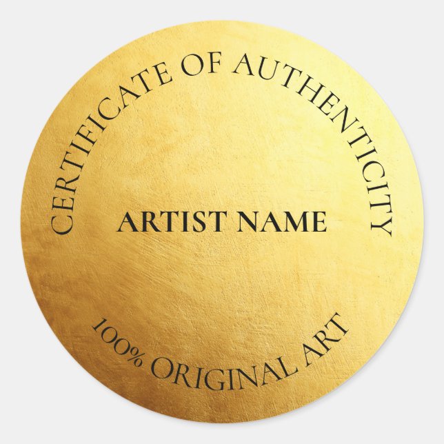 Pegatina Redonda Faux Gold Seal Certificate of Authenticity Art (Anverso)
