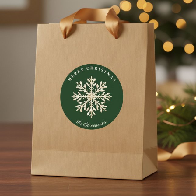 Pegatina Redonda Faux Gold Snowflake Green Custom Holiday (Subido por el creador)