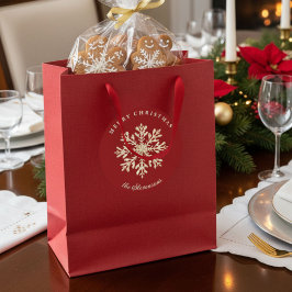 Pegatina Redonda Faux Gold Snowflake Red Custom Holiday